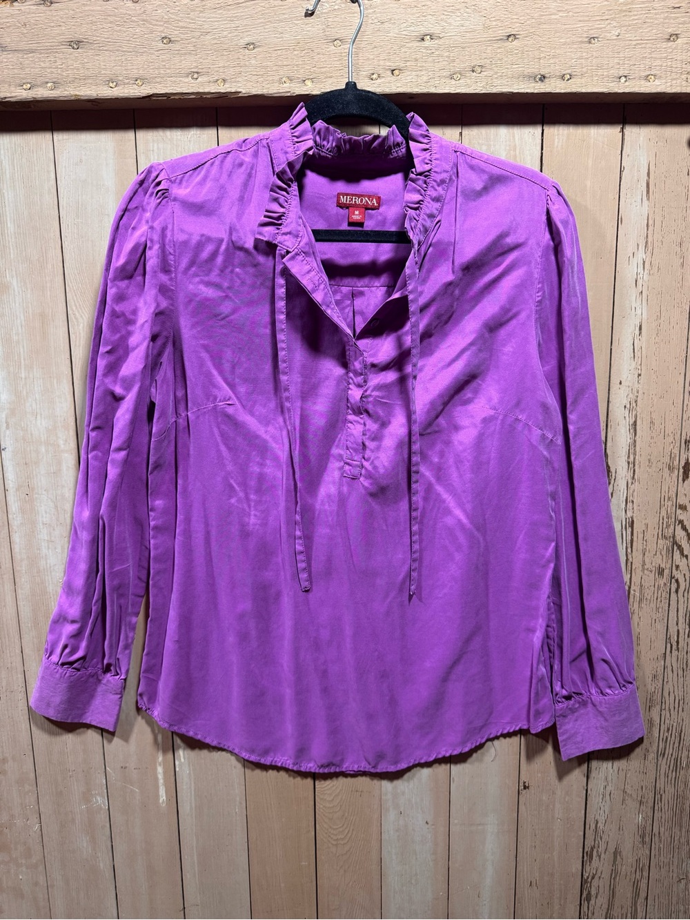 Merona Magenta Tie-Neck Ruffle Blouse